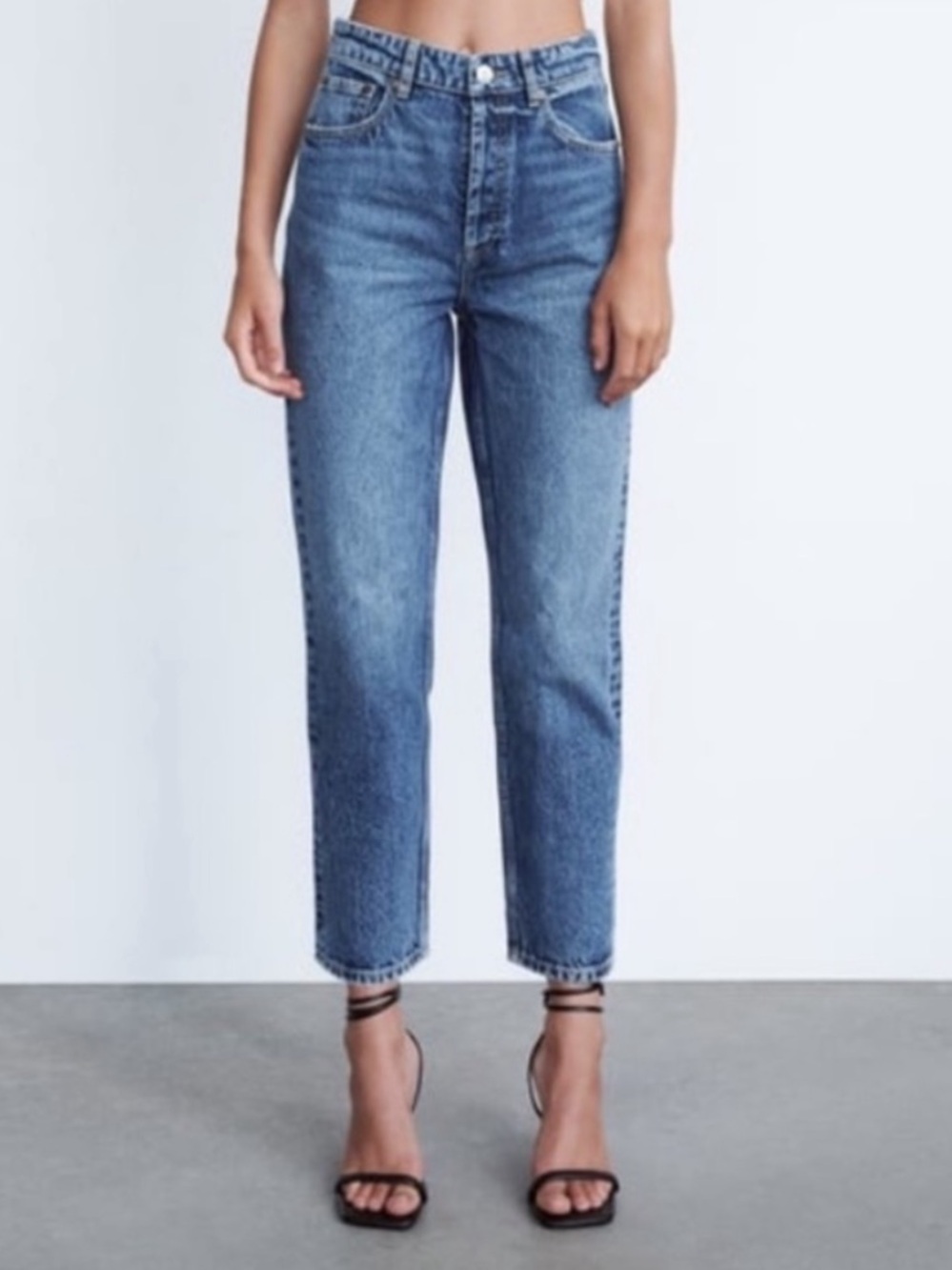 ZARA High Rise Straight Leg Jeans in Medium Wash